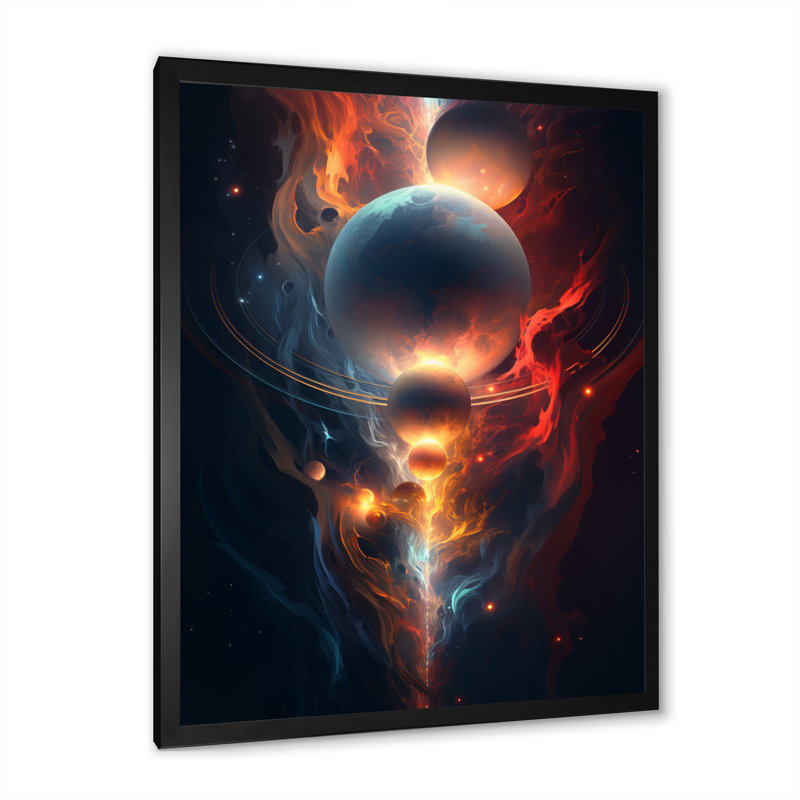 Merveilles universelles orange bleues sur toile, H 32 po x l 24 po x P 1 po, Cadre photo noir