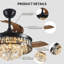 Ventilateur de plafond de 42 po avec ventilateurs de plafond rétractables avec lumières et télécommande 6 vitesses et 3 lumières DEL modifiables en cristal noir