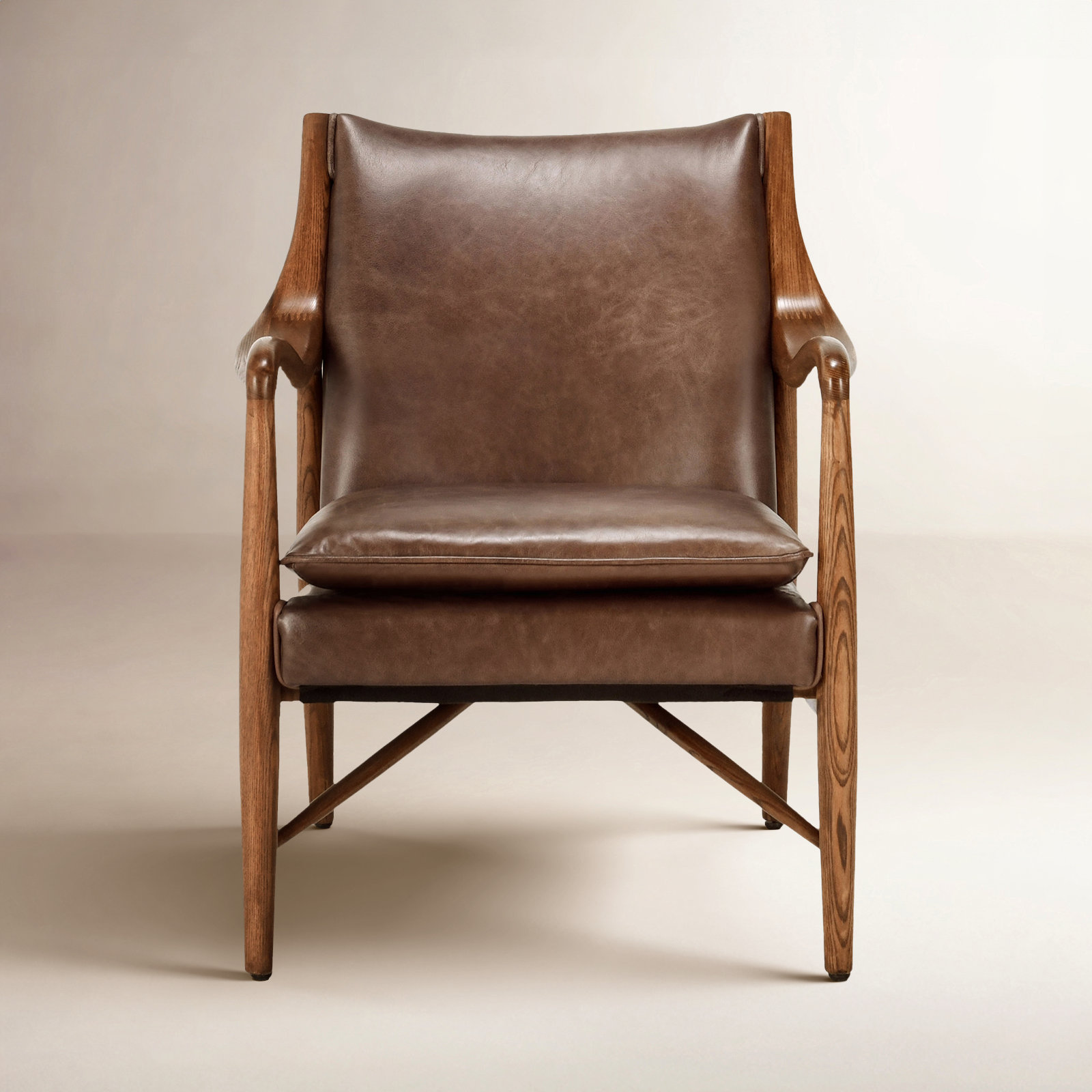 Kiannah Genuine Leather Armchair, Brown Genuine Leather