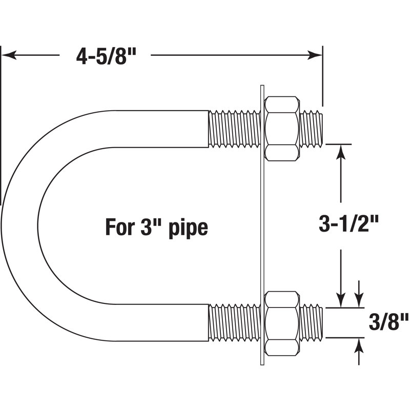 U-Bolts, Round Bend Long Tangent, 5/16 in.-18 X 2-1/2 in. X 5-3/16 in. for 2 in. Pipe, Zinc Plated Steel (10 Pack)