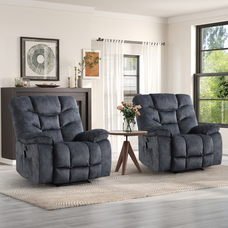 Fauteuil de massage moderne en microfibre 40,2 "avec chauffage et USB (ensemble de 2), Gris