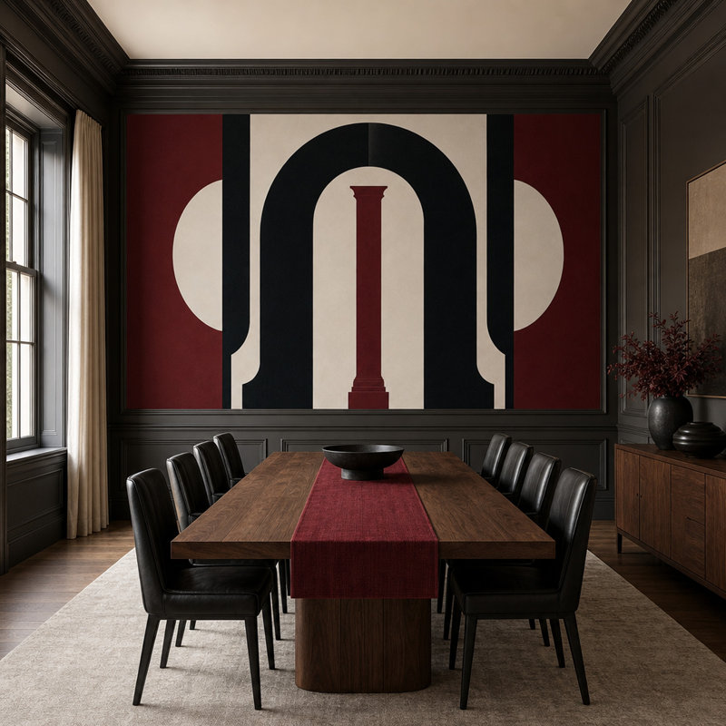 Papier peint mural Art déco avec arches géométriques et architecture abstraite, 100"x96", Non-Woven Nonpasted