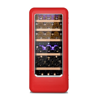 FOVOMI 91 Bottle Dual Zone Freestanding Wine Refrigerator with Compressor Cooling, Red
