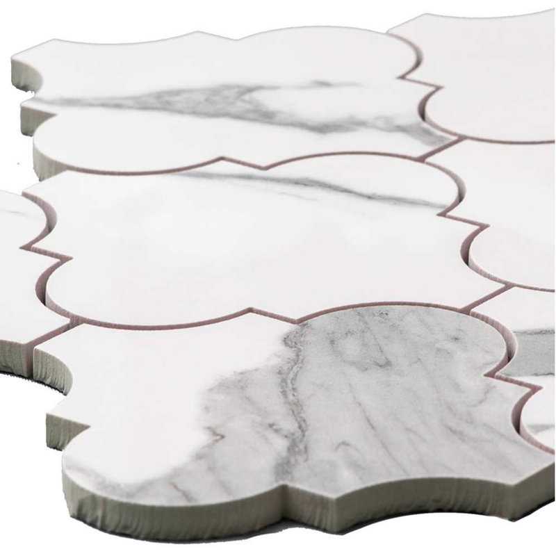 Stately Arabesque 11" x 12" Porcelain Marble Look Wall & Floor Tile, Calacatta