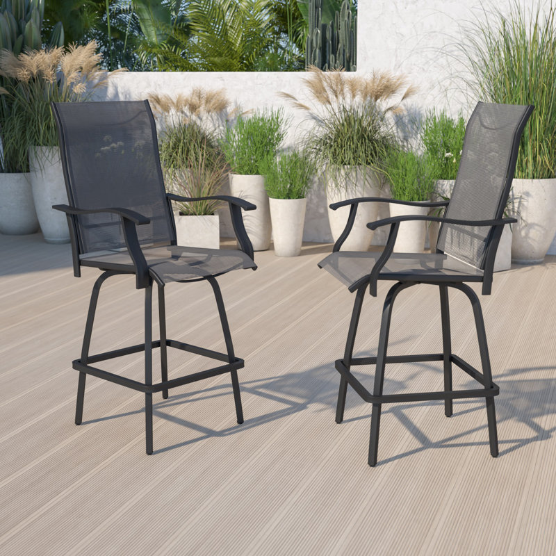 All-Weather Textilene Swivel Patio Stools and Deck Chairs with High Back & Armrests, Grey