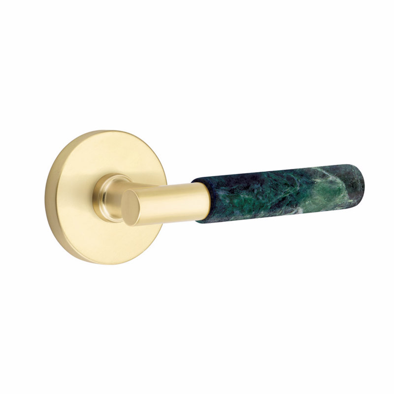 Ensemble de leviers de passage Emtek Select, rosette à disque, tige en T, poignée en marbre vert, l 5,875 po x L 5,875 po