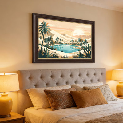 Art mural sur toile noir encadré pour le salon, la chambre à coucher, le bureau ou le vestibule - Décoration murale décorative avec oasis du désert