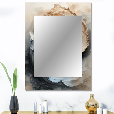 Beig and Blue Water Maelstrom Of Elegance II - miroir mural spirales abstraites, miroir décoratif doré, impression sur métal