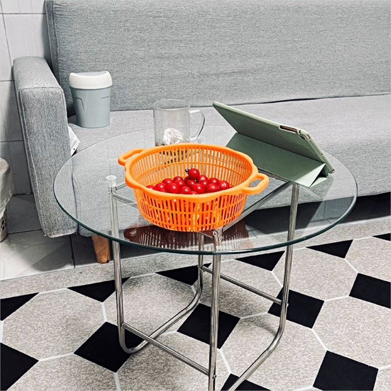 Plateau de table rond en verre trempé - surface transparente de 18,11 po avec bord poli, design transparent polyvalent pour la salle à manger et la présentation