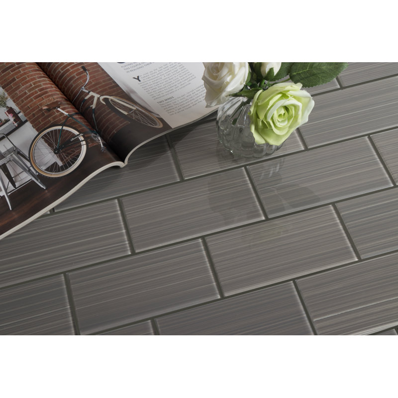Hand Painted Series 3'' W x 6'' L Glass Peel and Stick Subway Tile, Dark Grey