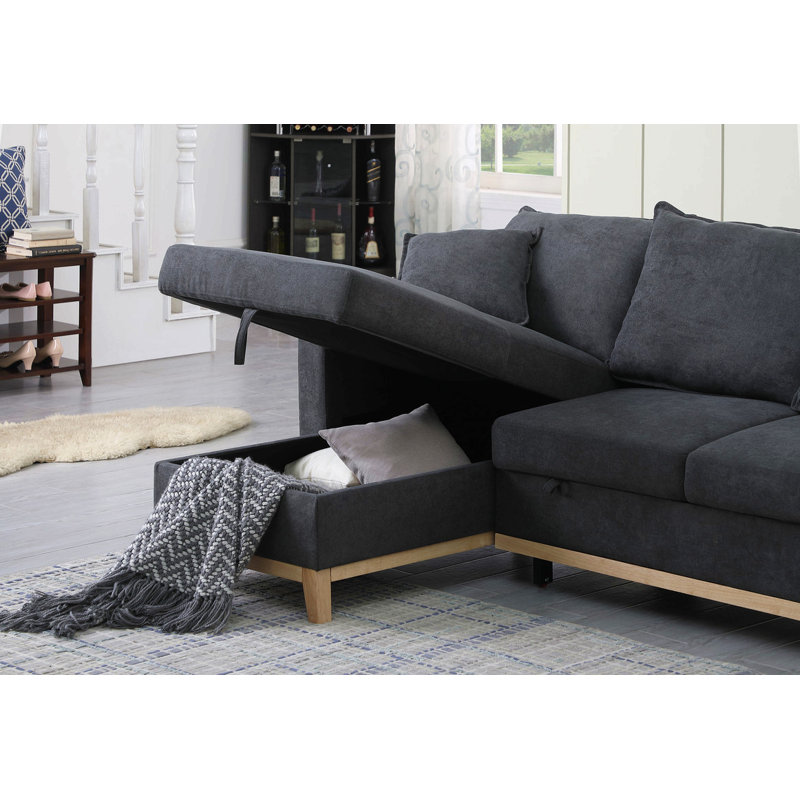 Canapé-lit modulaire réversible tissé 84,25 po gris foncé avec méridienne de rangement