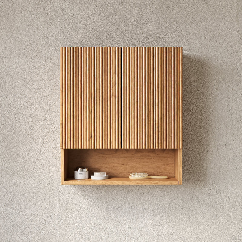 TOBI 26" Wall-Mounted Striped Bathroom Cabinet, With Doors, Shelf And Open Storage Compartment Over The Toilet Storage Cabinet For Bathroom, Kitchen, Laundry Room