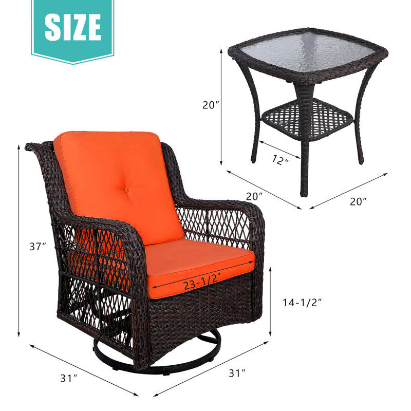 Ensemble de bistro pivotant 3 pièces Red Barrel Studio®, Orange