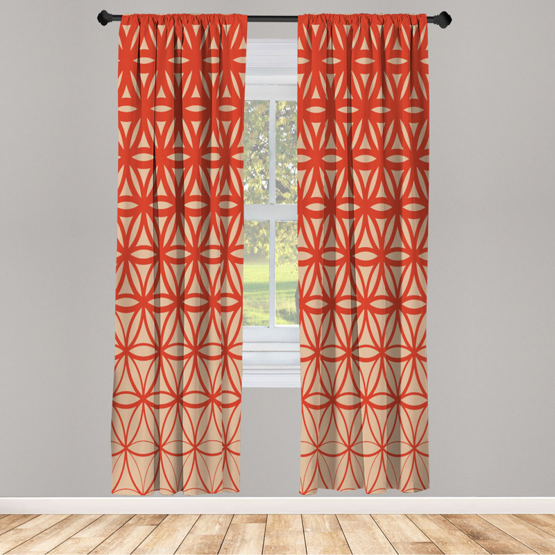 Microfiber Floral Semi-Sheer Rod Pocket Curtain Panels, 28" W x 63" L, Red/Ivory