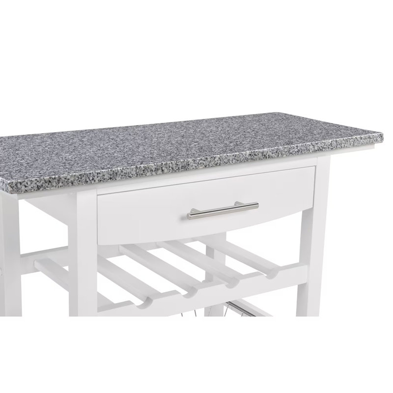 Mobile Rolling Kitchen Island Trolley Serving Cart, White,  Marble, 33.55" H x 30" W x 15.75" D