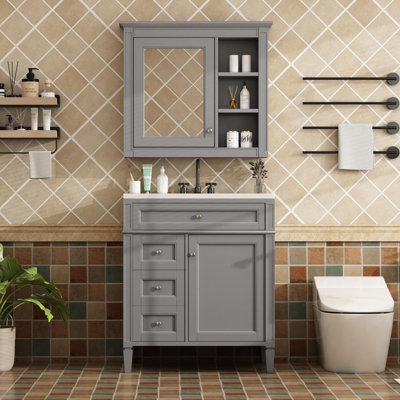 Bathroom Vanity With Mirror Cabinet (Gray)