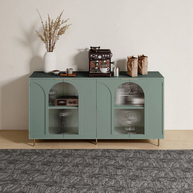 Buffet décoratif vert menthe avec 4 portes en verre, Vert menthe