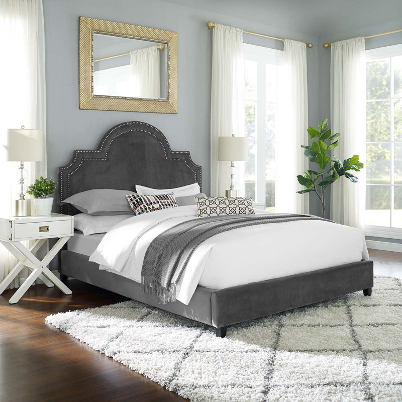 Modway Primrose Queen Performance Velvet Platform Bed, Gray