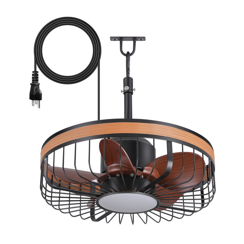 20" Outdoor Ceiling Fan, Waterproof  Fan, Plug In Caged Ceiling Fan With 3-Speeds For Patio Porch Pergola(Black), Brown