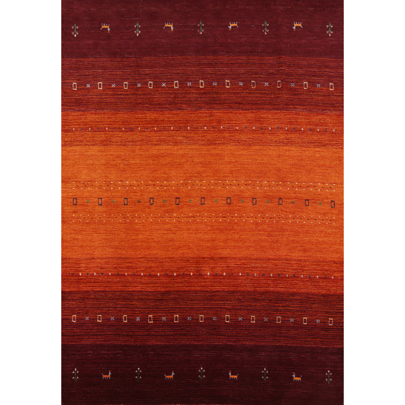 Handmade Orange Gabbeh Oriental Area Rug 6x7