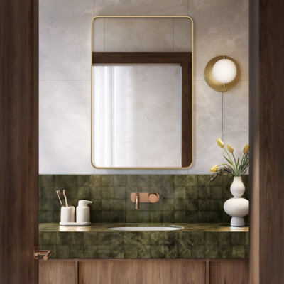 Bathroom Mirror, Brushed Aluminum Alloy Frame Vanity Rounded Rectangle Wall Mirror For Bedroom, Living Room, Hanging Or Leaning Horizontal Or Vertical