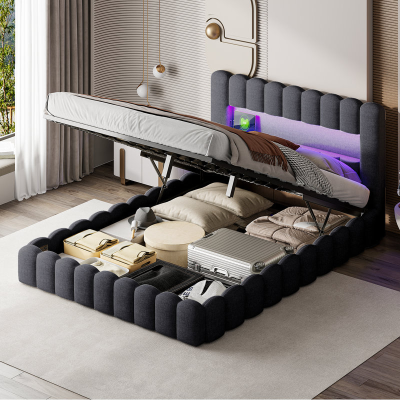 Ottoman Storage Bed, European Double (140 x 200 cm), Grey