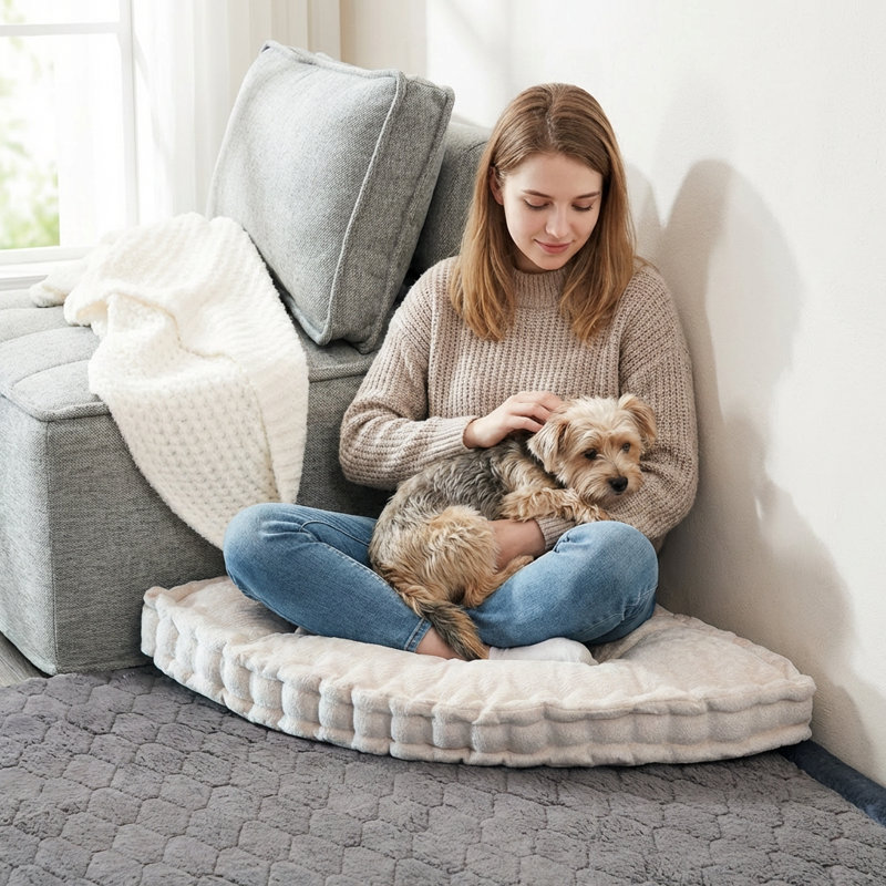 Coussin de coin d'angle pour adultes ou animaux de compagnie, coussin de sol, bourre entre le lit et le mur pour s'asseoir ou faire du yoga, coussins de pizza épais, salon, foyer, beige 22 * 22