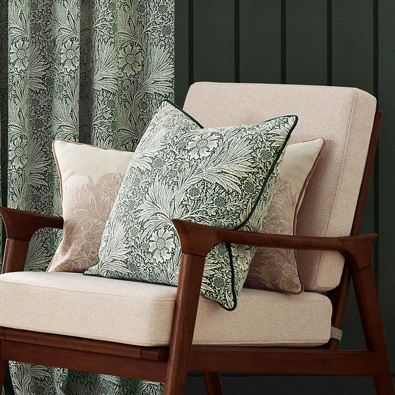 Marigold Floral Square Cushion Cover, Green