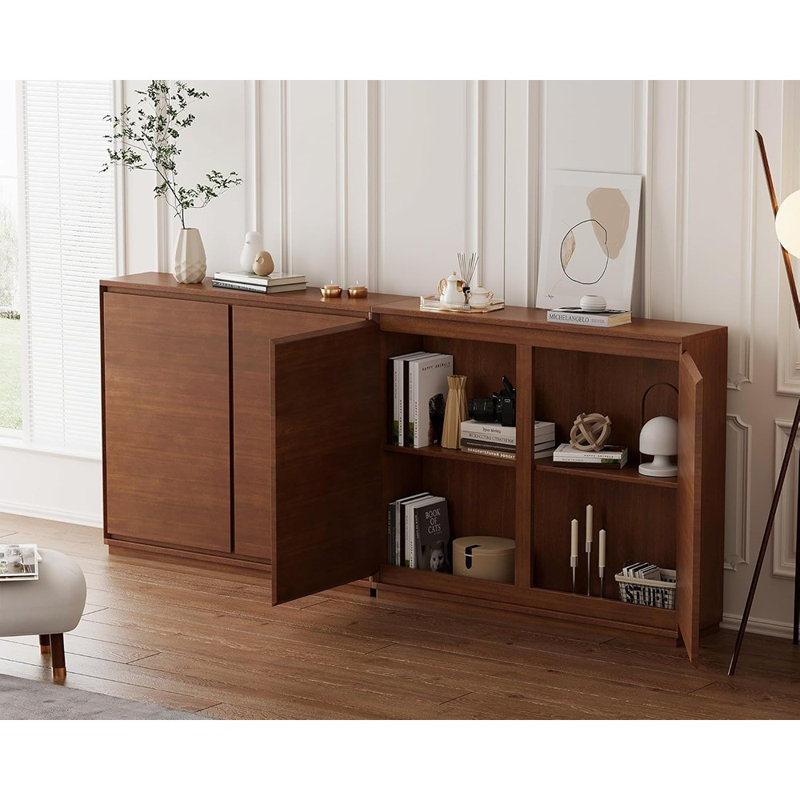 Mid-Century Narrow Walnut Sideboard, 2-Door Credenza