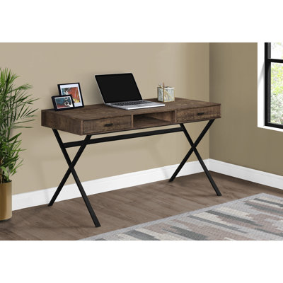 Bureau d'ordinateur, bureau personnel, ordinateur portable, tiroirs de rangement, L 48 po, bureau, stratifié brun, métal noir, contemporain, moderne