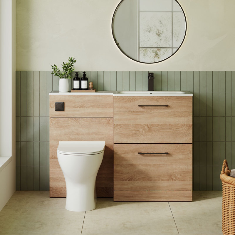 Arno Single Bathroom Vanity with Sits On Furniture Stone Basin, Bleached Oak