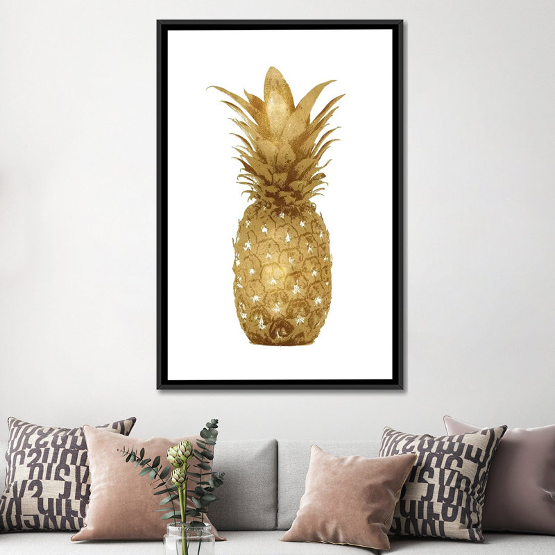 « ananas i », impression sur toile blanc, H 26 po x l 18 po x P 1,5 po, Toile avec cadre noir, Pas de tapis