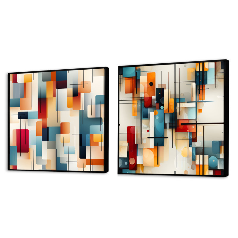 Cordae - Ensemble de 2 collages carrés à formes abstraites, Cadre flottant noir, H 16 po x l 33 po