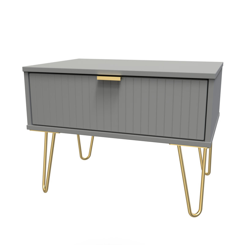 Talita 1 Drawer Wide Side Table, Dusk Grey/Gold