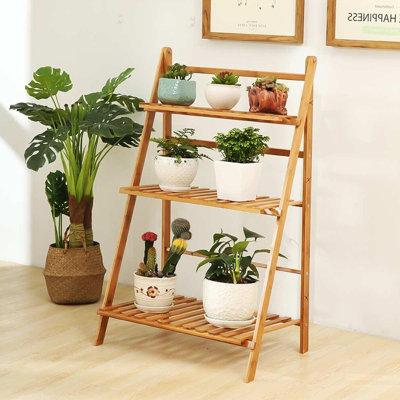 Présentoir à fleurs pliable en bambou à 3 niveaux pour l'intérieur et l'extérieur