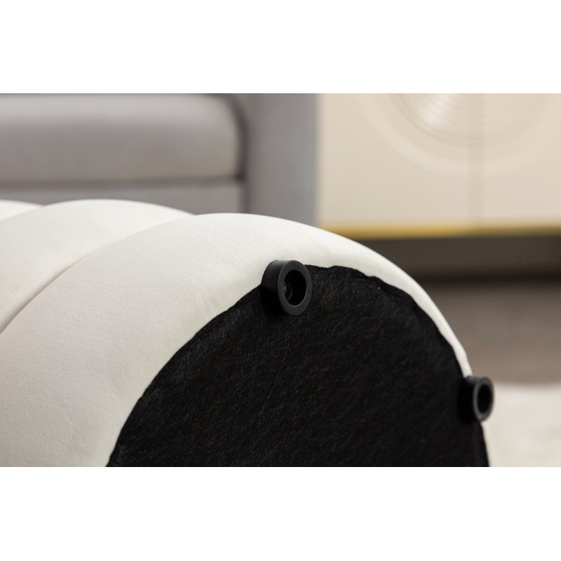Tabouret rond avec repose-pieds, Velours - ivoire