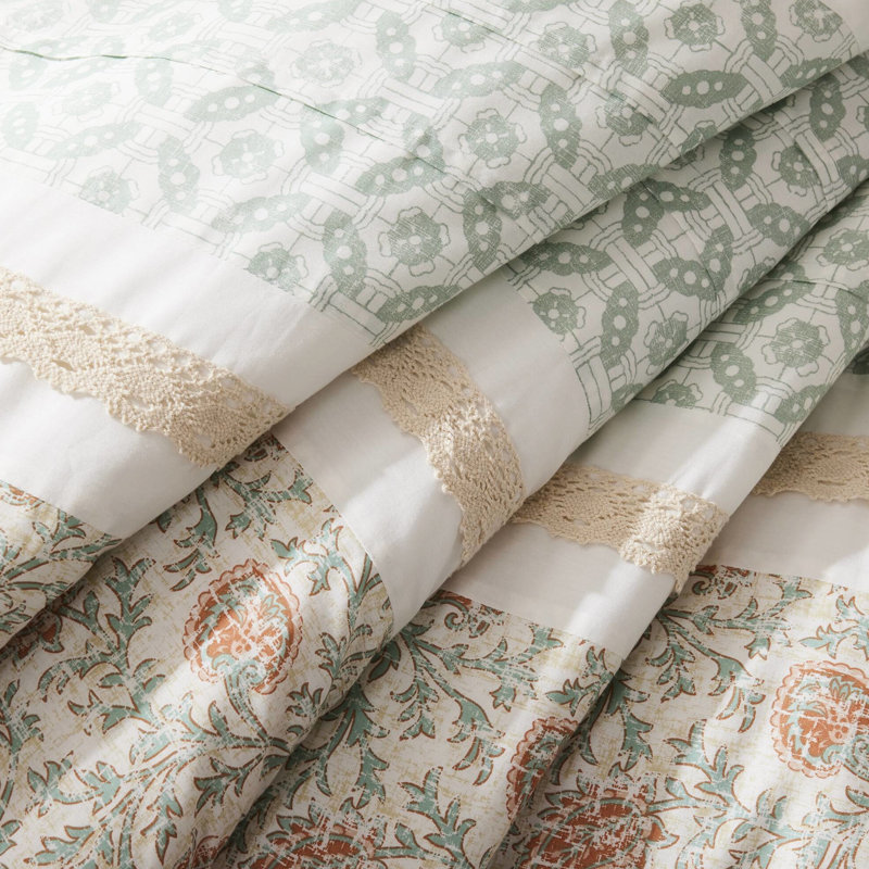 Édredon 9 pièces Coral Queen - coton, motif charmant, 2 taies décoratives, 3 coussins décoratifs Euro, Corail