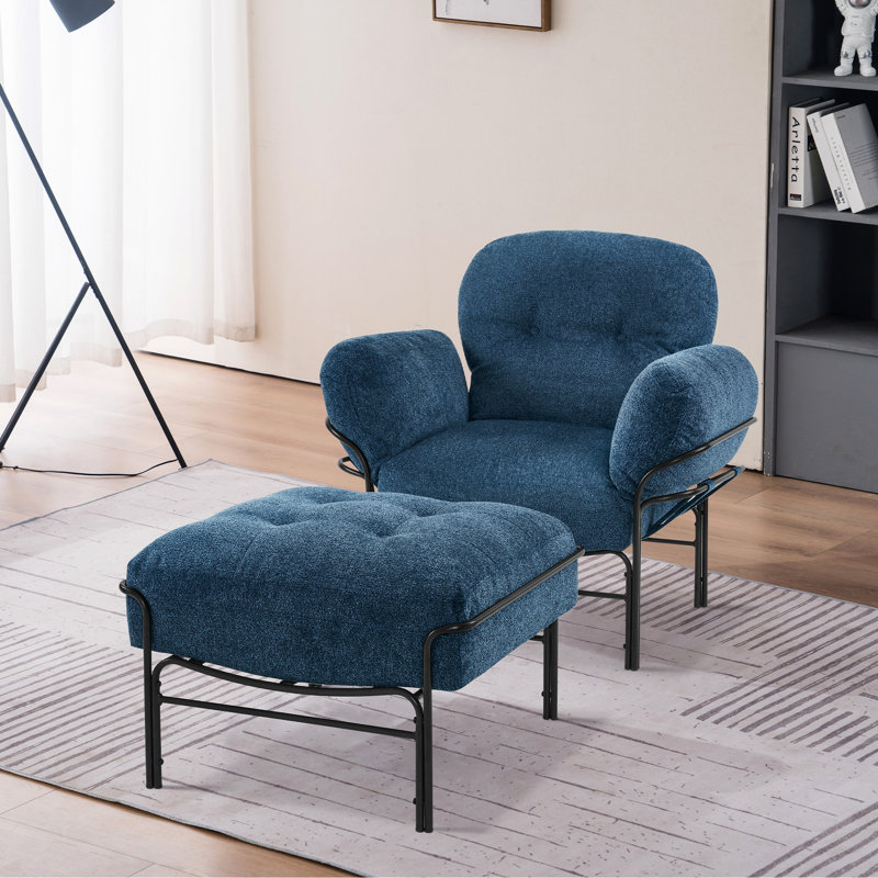 Bunya Modern Accent Chair with Ottoman, Chenille Upholstered Leisure Sofa Chair, Removable and Washable Cushion