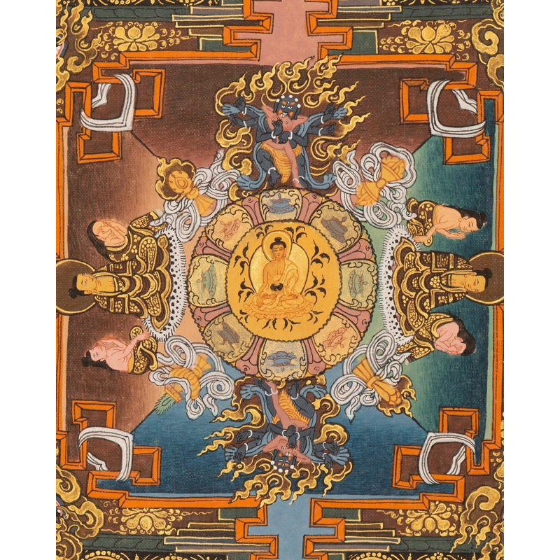 Mandala Thangka (sans brocart) | Or pur 24 carats, gouache et acrylique sur toile de coton