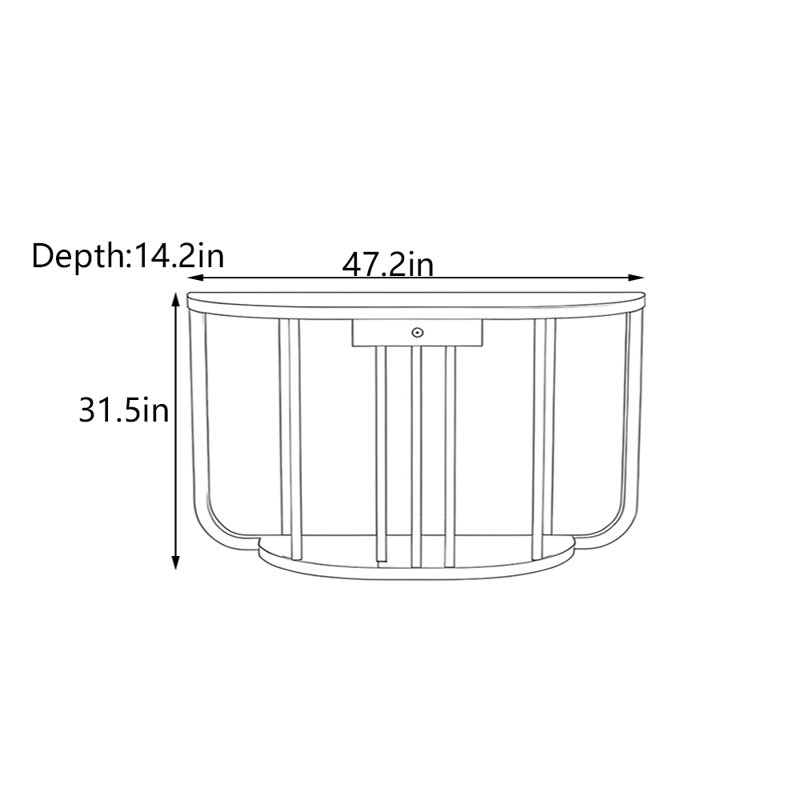 Table de couloir semi-circulaire en bois massif, Noyer, H 31,5 po x l 47,2 po x P 14,2 po