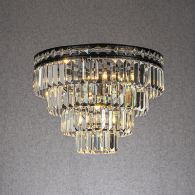 18'' Modern Classic Crystal Chandelier With Matte Black Finish 4-light Tiered Pendant Ceiling Light For Dining Room Foyer Bedroom