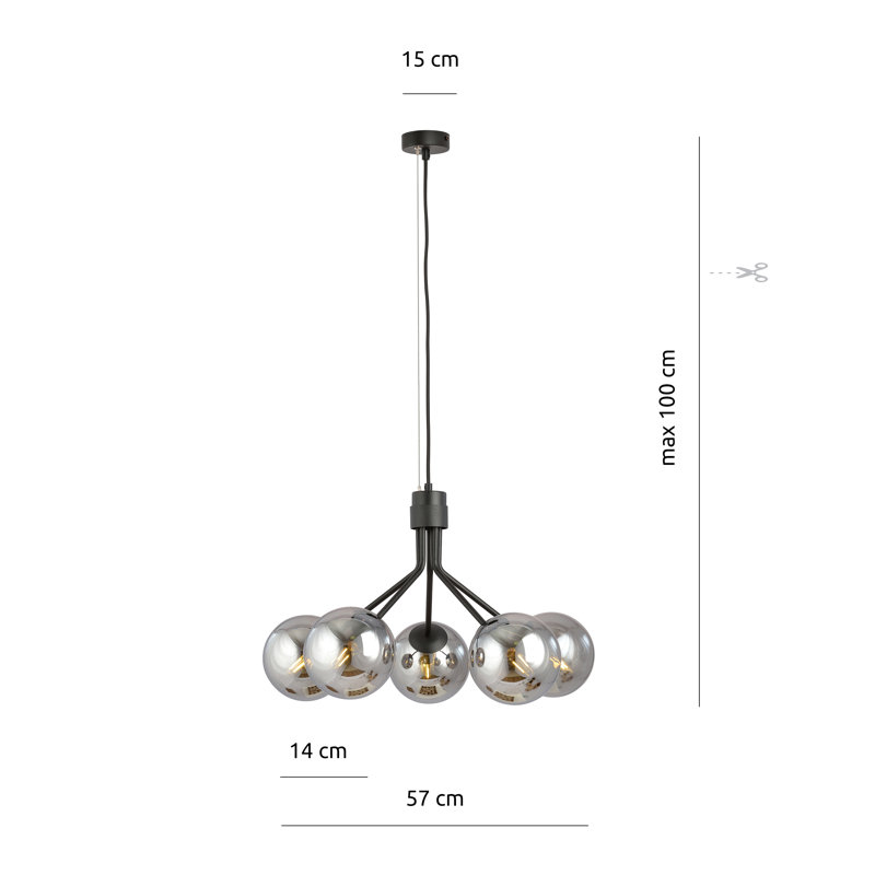 Menthe 5 - Light Steel Unique/Statement Pendant, Graphite