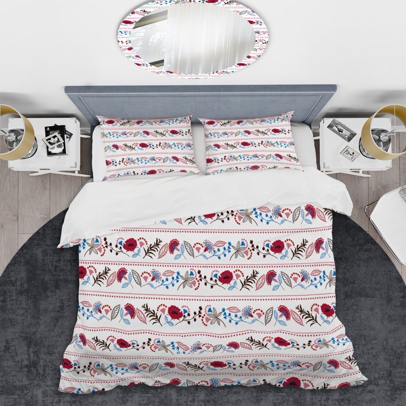 White and Red Striped Pattern - Abstract Duvet Cover Set - Microfiber Polyester, King Duvet Cover + 2 King Shams
