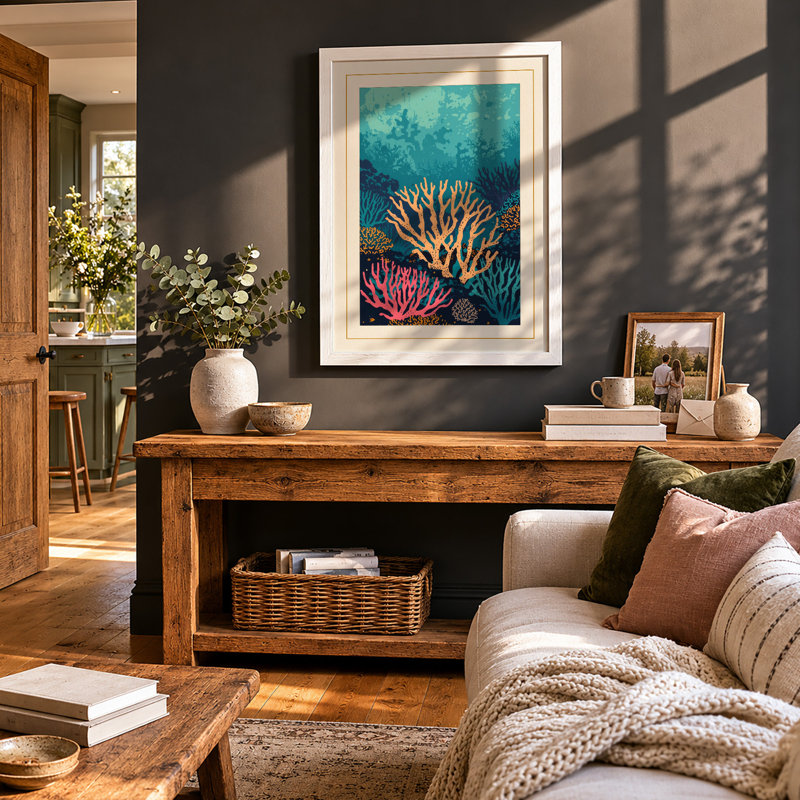 Coral Reef Sanctuary Coastal - Framed Print, A4 - 29.7 x 21.0 cm, White