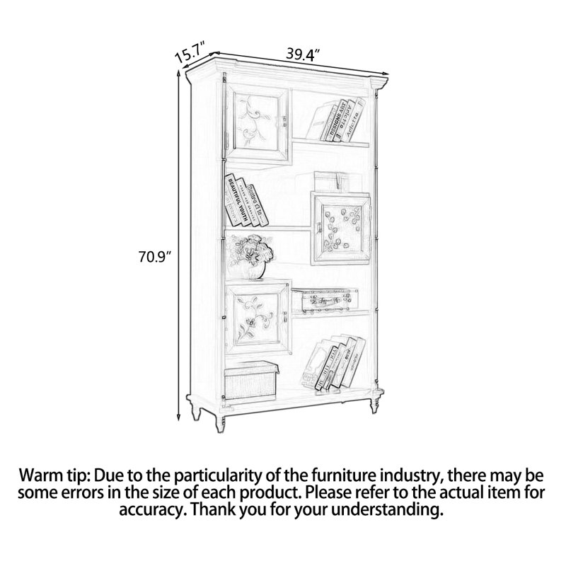 Rustic Solid Wood Display Bookcase with Decorative Painted Cabinets