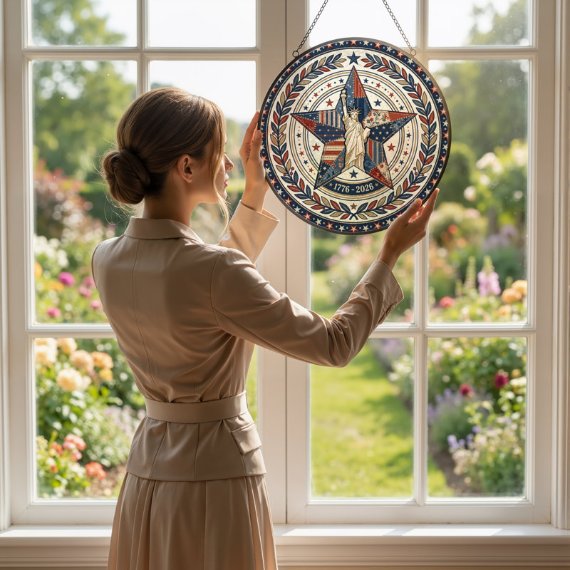 Panneau de fenêtre en verre pour décoration intérieure American Star USA 250th Anniversary ， 7,8H, H 7,8 po