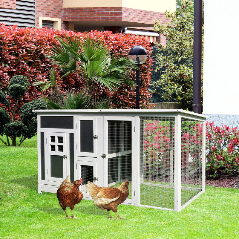 63" Chicken House With Run Area, Nesting Box, Waterproof Roof, Wooden Construction, Easy Maintenance Outdoor Coop 63", , Breathable