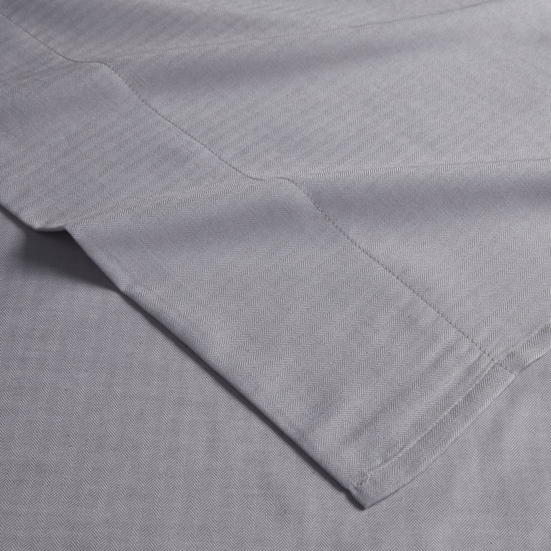 Kathy Ireland Herringbone Twill 4 Piece Cotton Rich Sheet Set (King or Queen), Queen, Light Grey