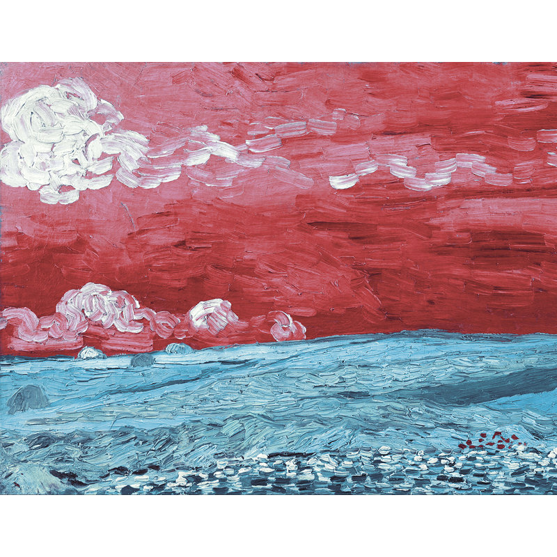Décalcomanie murale amovible sous thunderclouds wheatfield de van gogh, H 14 po x l 18 po, Rouge / bleu sarcelle