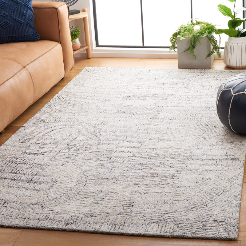 Audrina Abstract Hand Tufted Area Rug in Gray/Ivory, Rectangle 4' x 6'